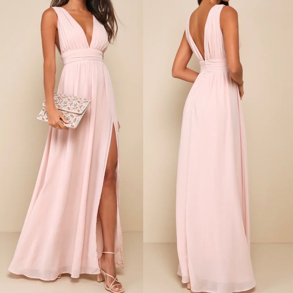 NWT Lulus Size Medium Heavenly Hues Pale Pink Blush Maxi Dress Formal Glam